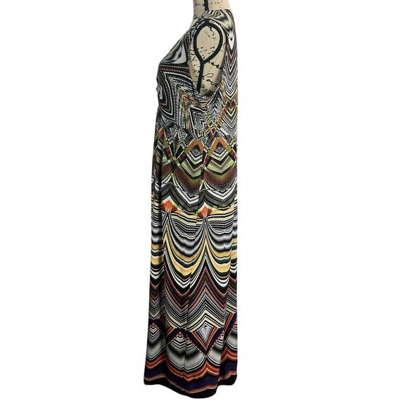 Chico's Dress Size 3 XL Tribal Geometric Black Green Tan Purple Sleeveless Maxi - Picture 7 of 11